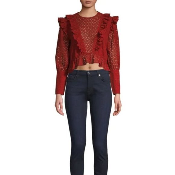 Robert Rodriguez 8 Prairie Eyelet Lace Top Red - Picture 5 of 16